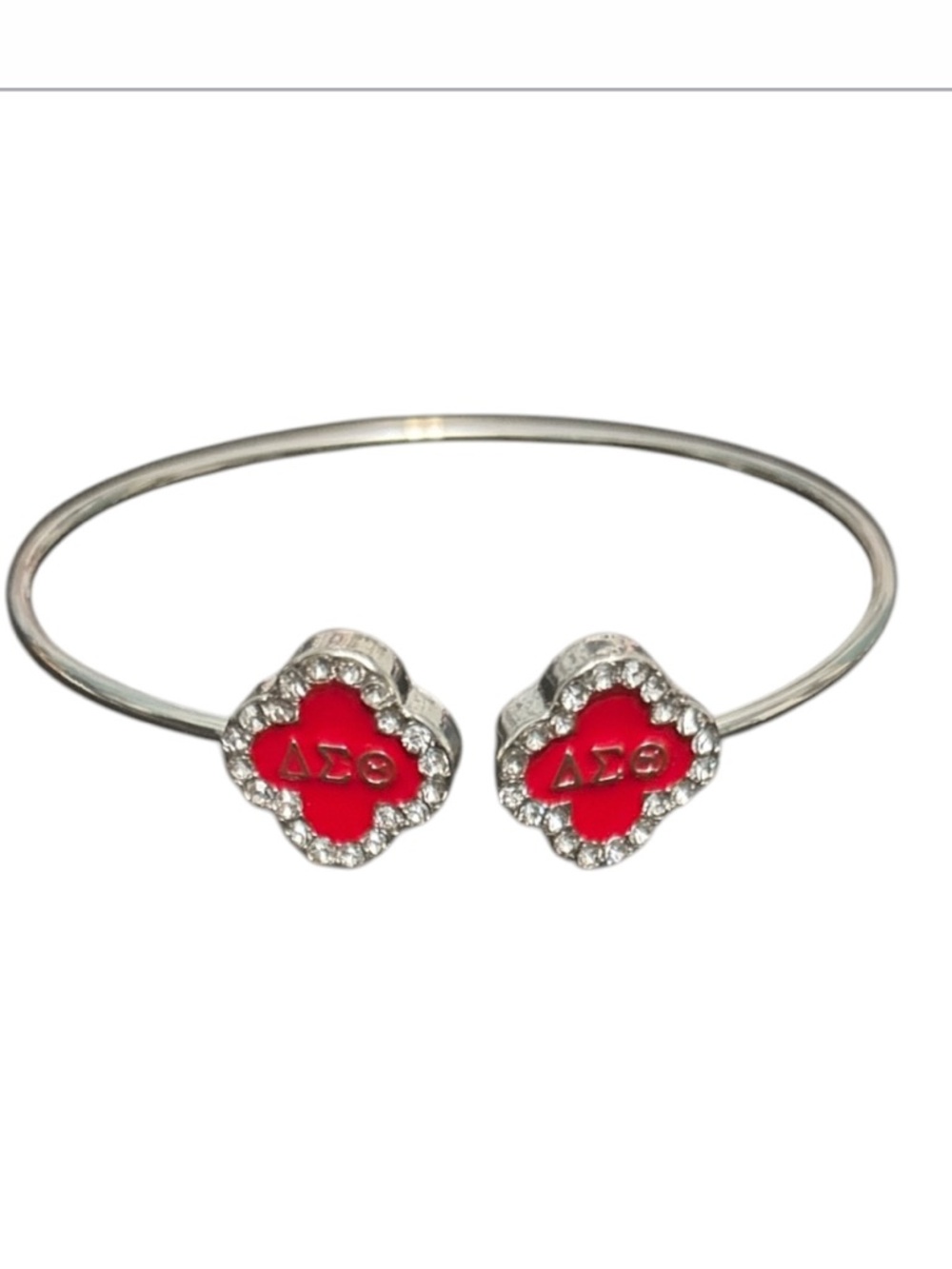 Delta Sigma Theta Red Clover Shaped Single Bangle Bracelet - Picture 3 of 4
